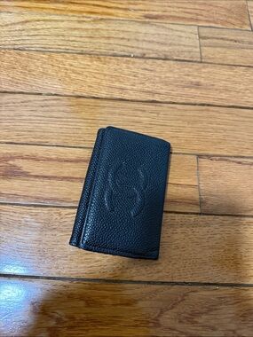 CHANEL Black Pebbled Leather Card & Key Holder